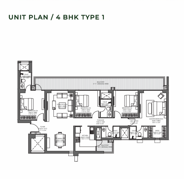 4 BHK Residence floor plan layout